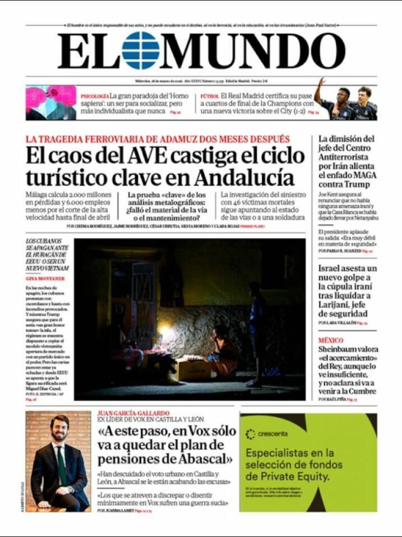 La portada d''El Mundo' el 18 de març