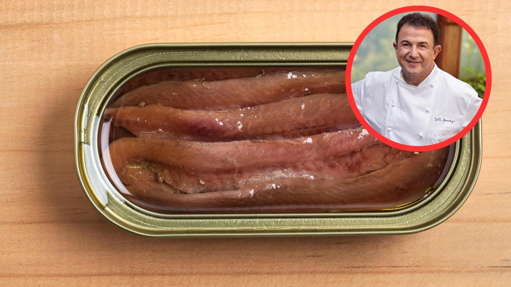 Martín Berasategui y anchoas en lata