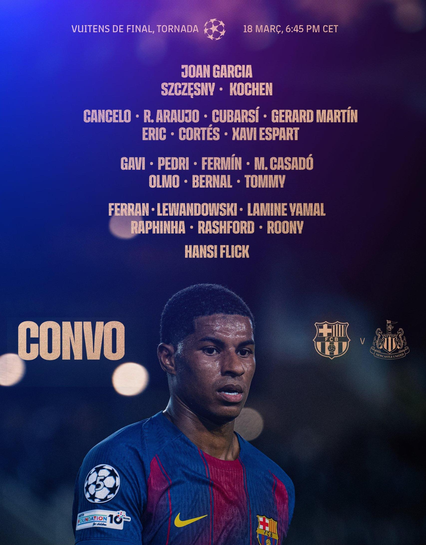 La convocatòria de Hansi Flick per al Barça-Newcastle
