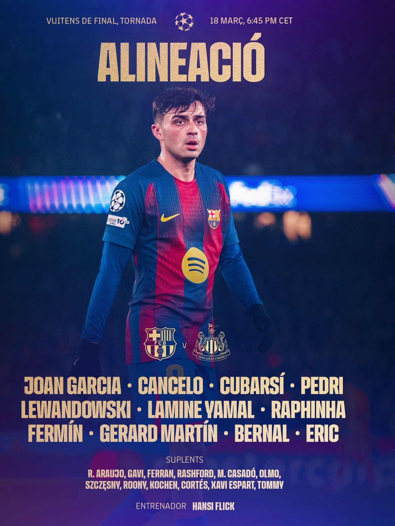 L'onze de Hansi Flick per al Barça-Newcastle