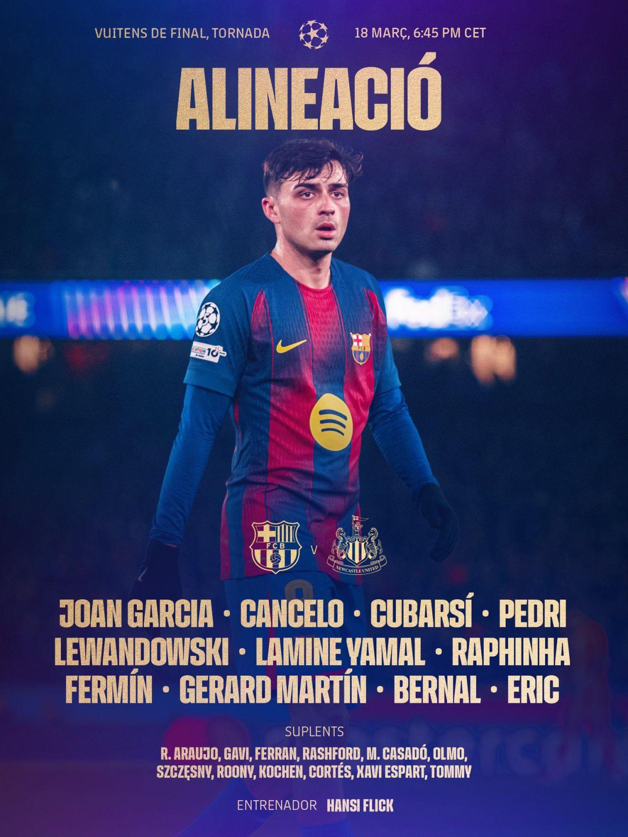 El once de Hansi Flick para el Barça-Newcastle
