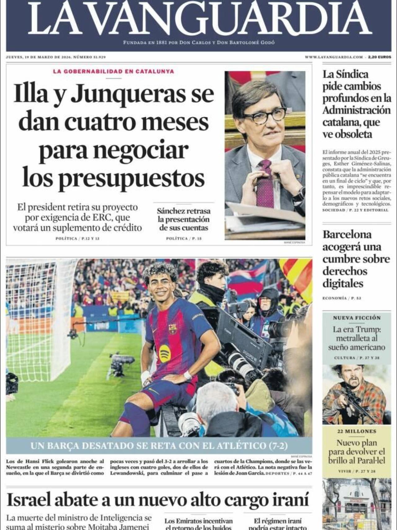 La portada de 'La Vanguardia' el 19 de març