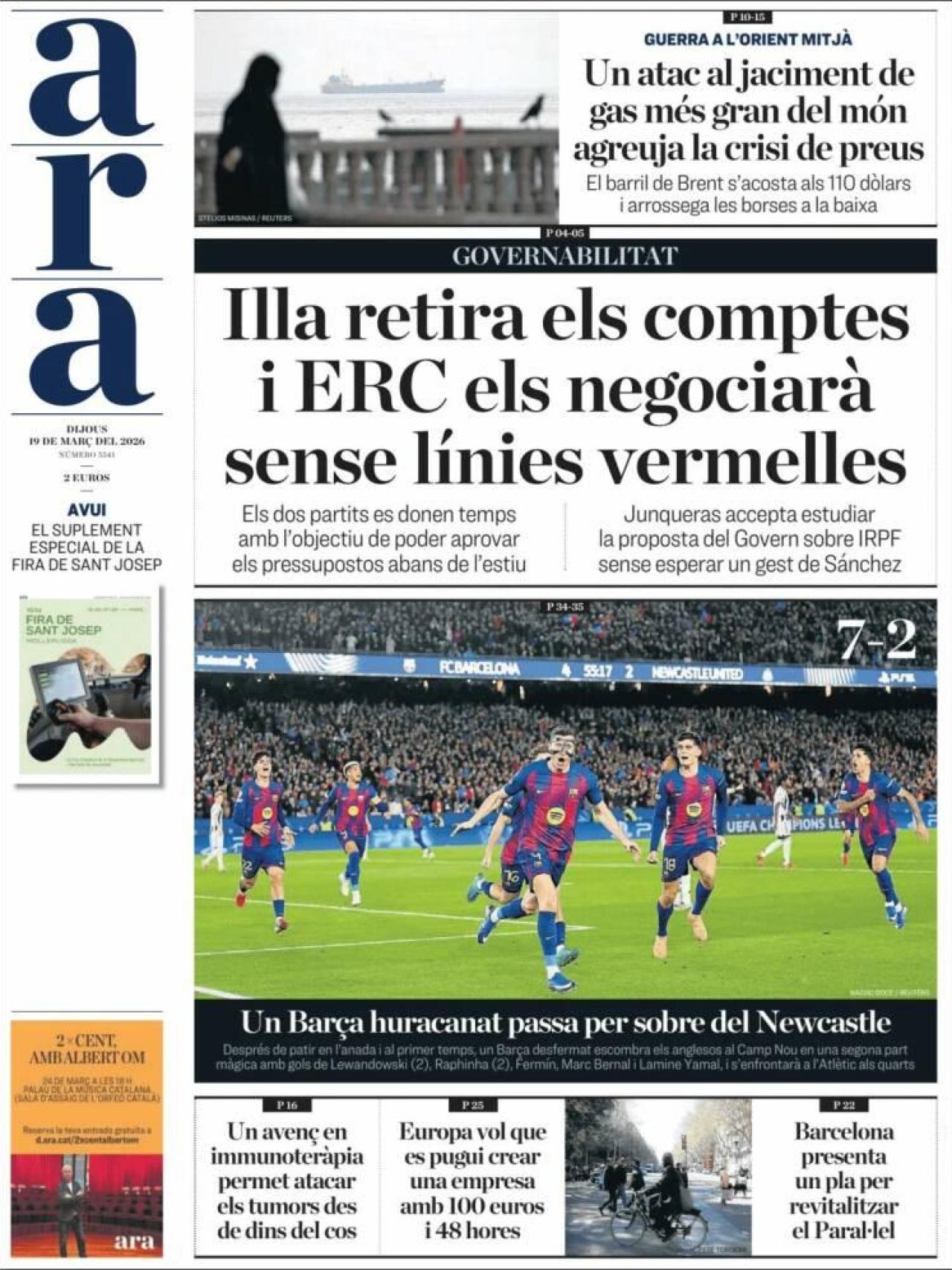 La portada de l'Ara el 19 de març