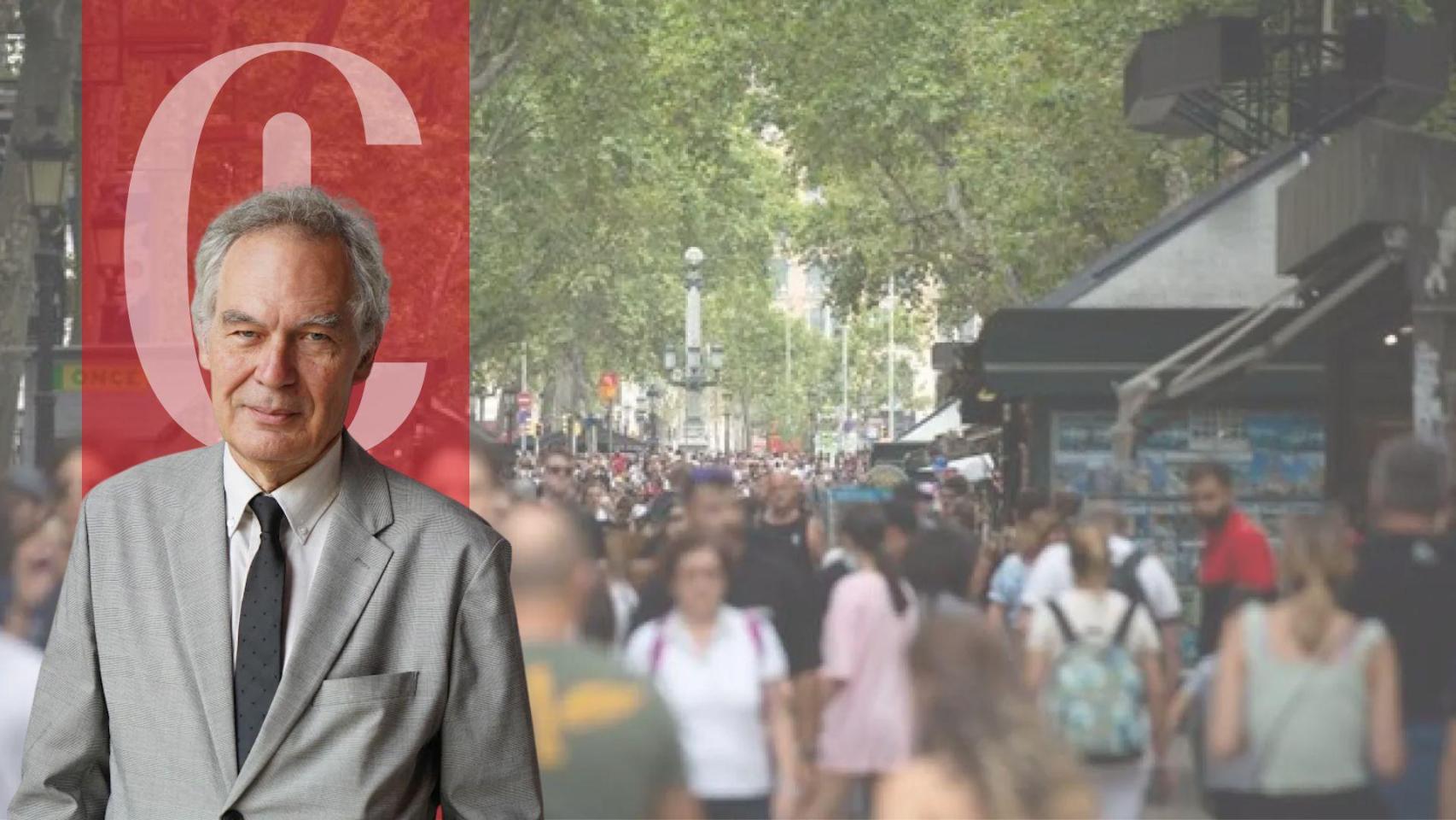 Ignacio Vidal-Folch y una imagen de Las Ramblas