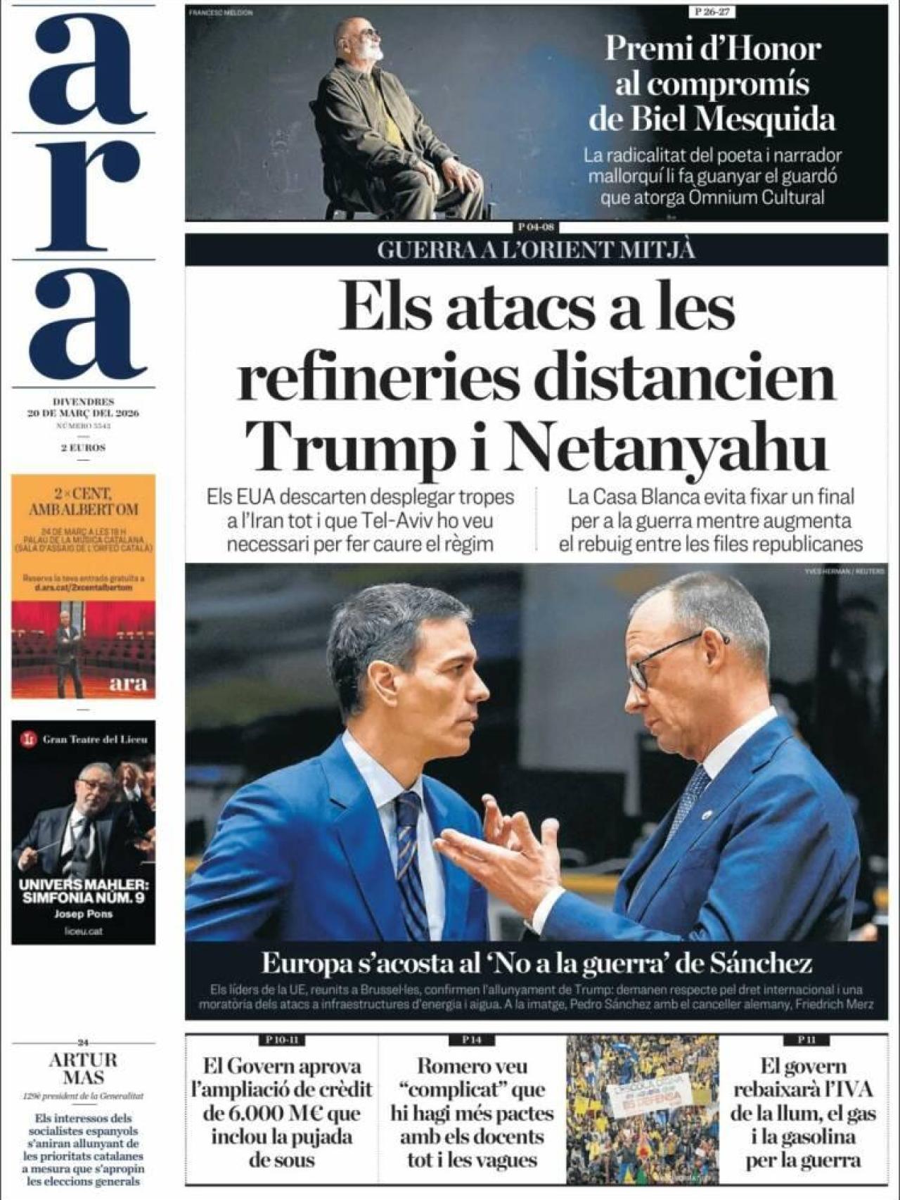 La portada del 'Ara' el 20 de marzo