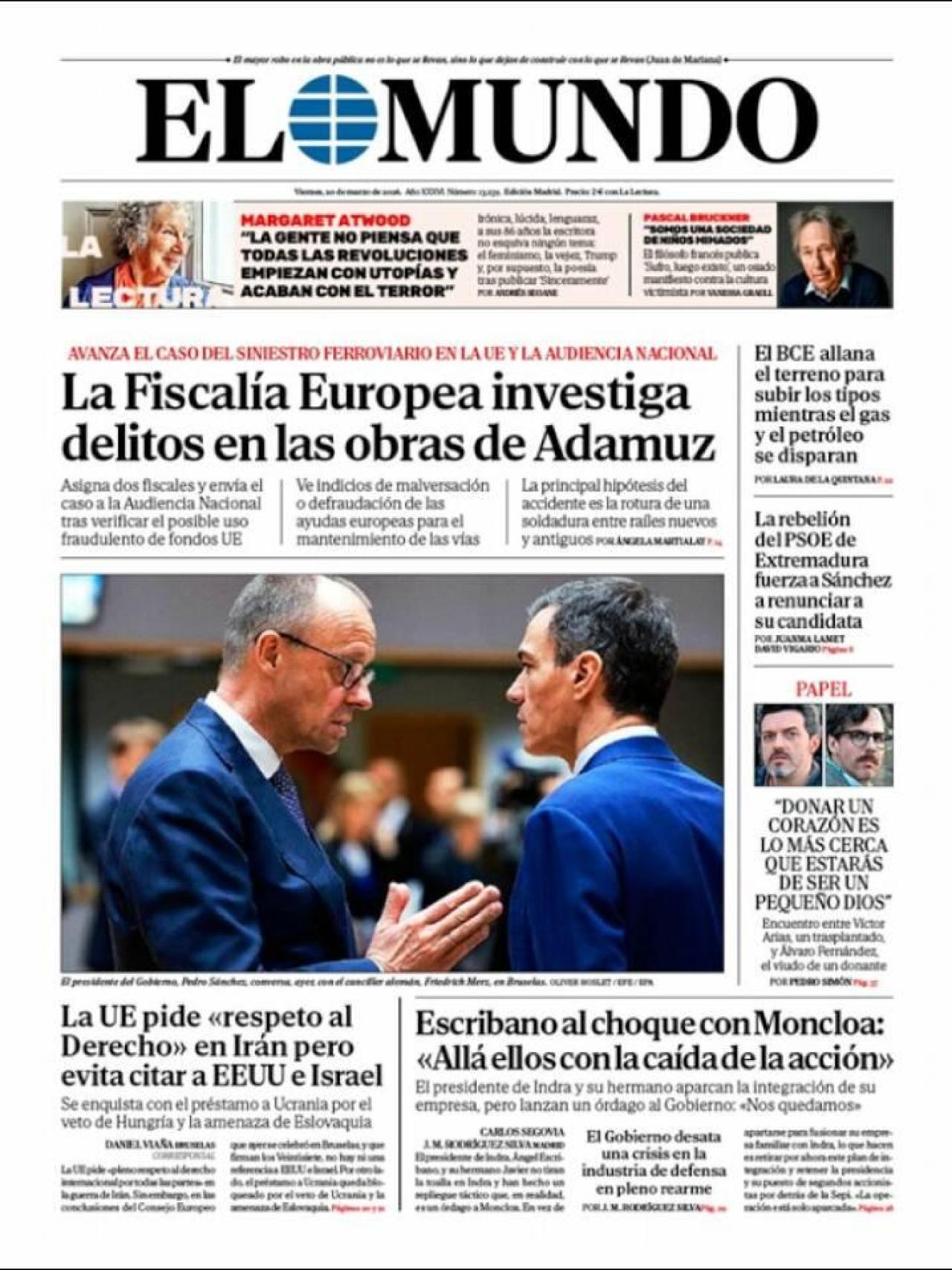 La portada d'El Mundo el 20 de març