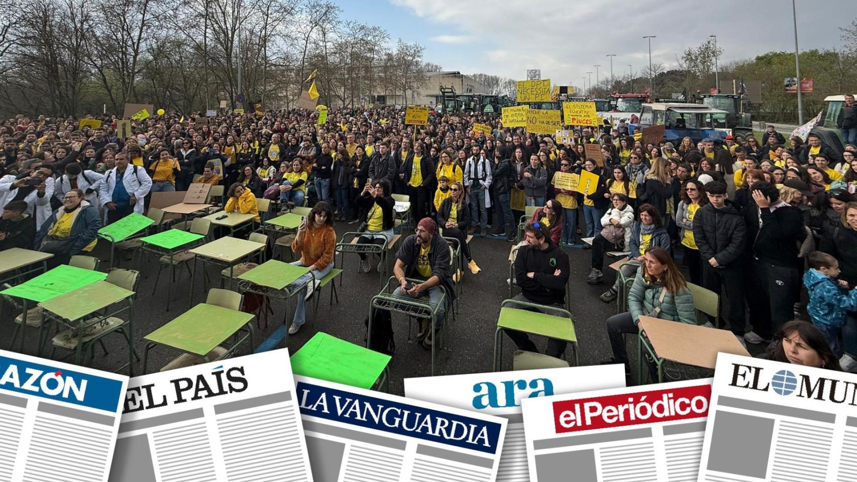 Montaje de primeras planas con los profesores en huelga