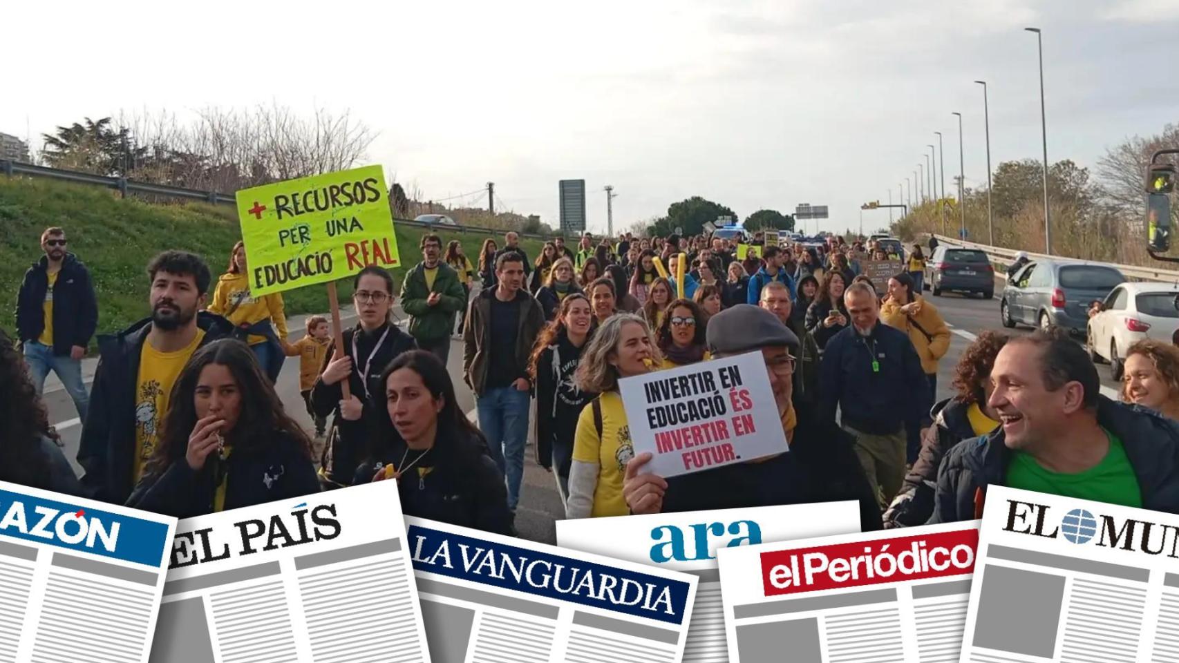 Fotomontaje con una imagen de los profesores en huelga