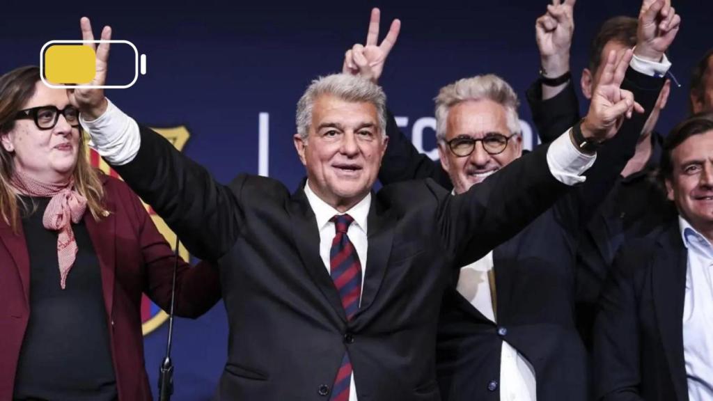 Joan Laporta, celebrando su victoria en las elecciones del Barça
