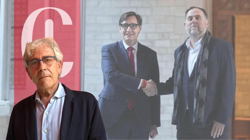 Toni Bolaño, junto a una imagen de Salvador Illa y Oriol Junqueras en la Generalitat