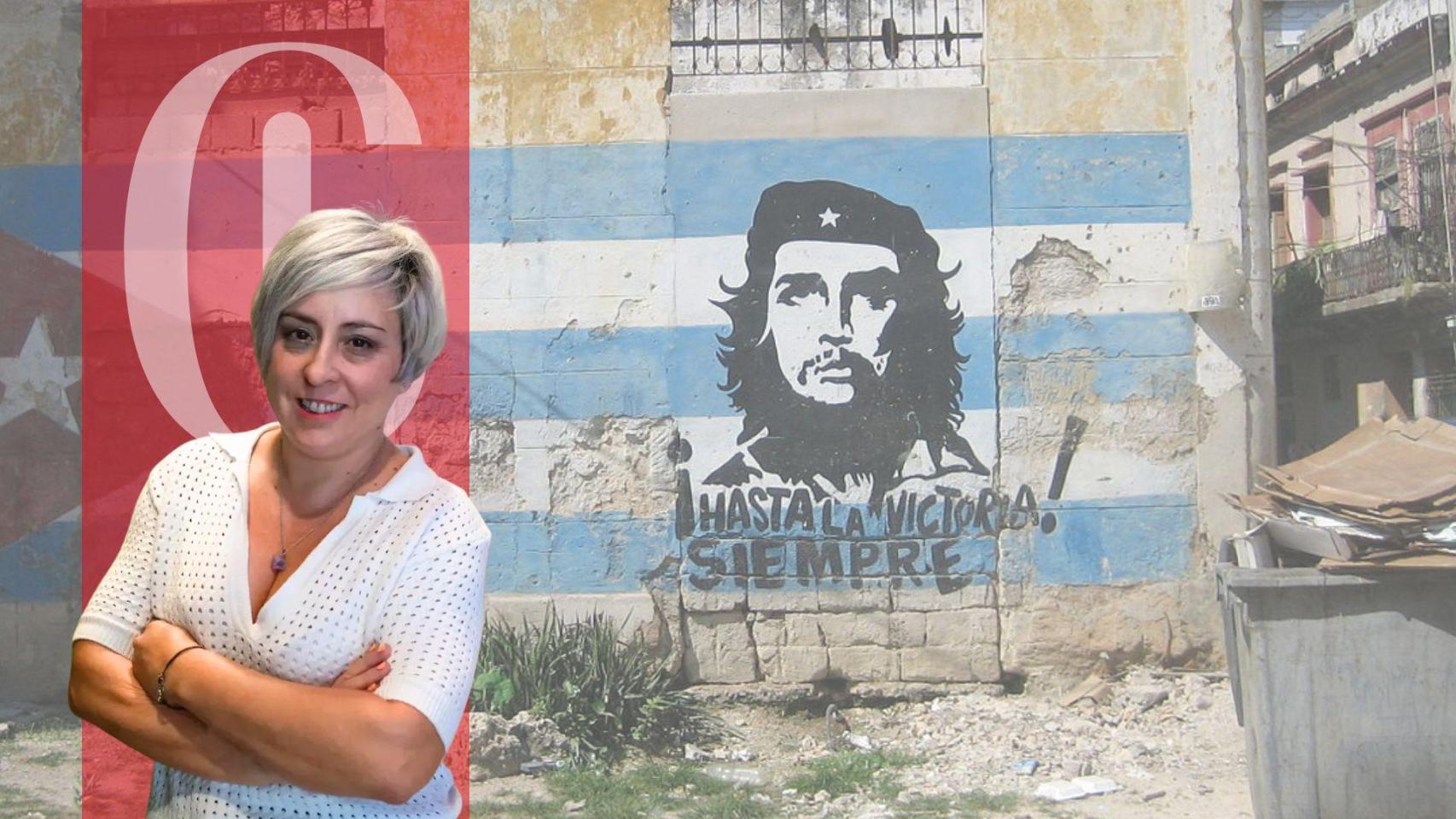 Nuria González y un grafiti del Che en Cuba