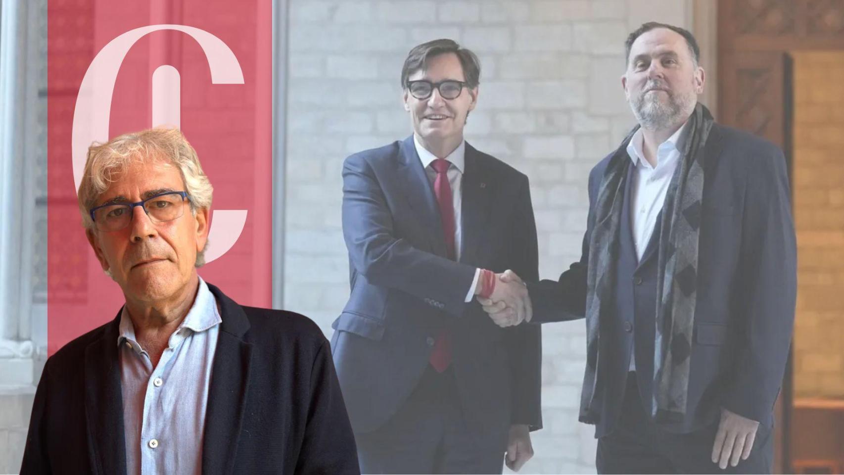 Toni Bolaño, junto a una imagen de Salvador Illa y Oriol Junqueras en la Generalitat