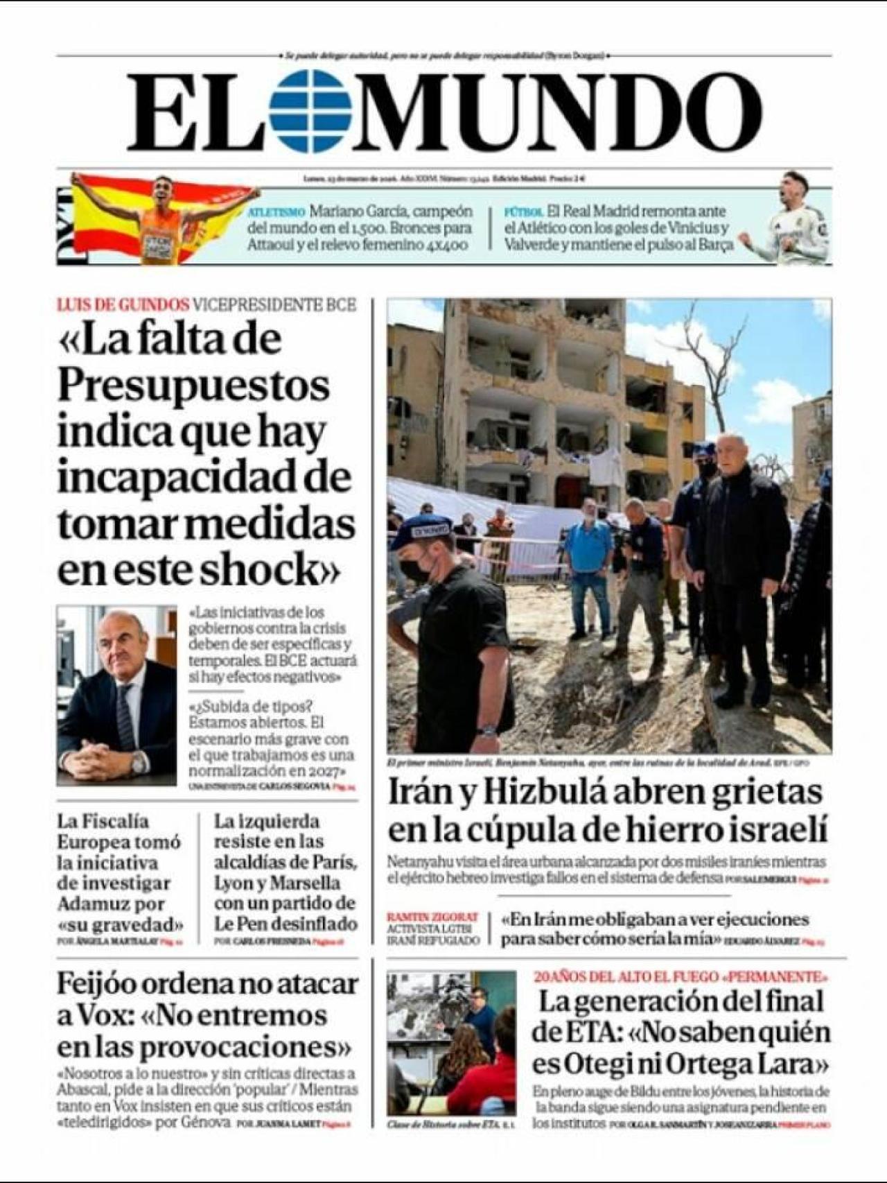 La portada d'El Mundo el 23 de març