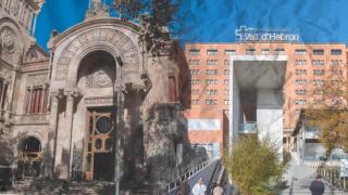 Un fotomontaje del Tribuna Superior de Justicia de Cataluña  y del Hospital Vall d'Hebron