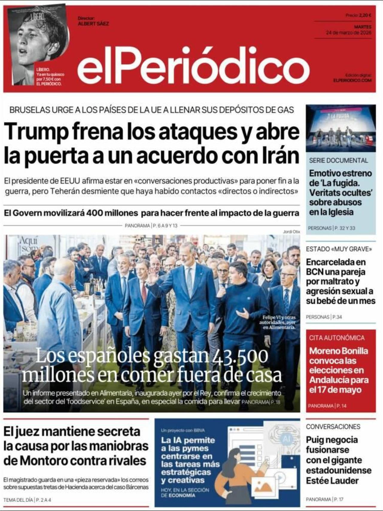 La portada d' 'El Periódico' el 24 de març