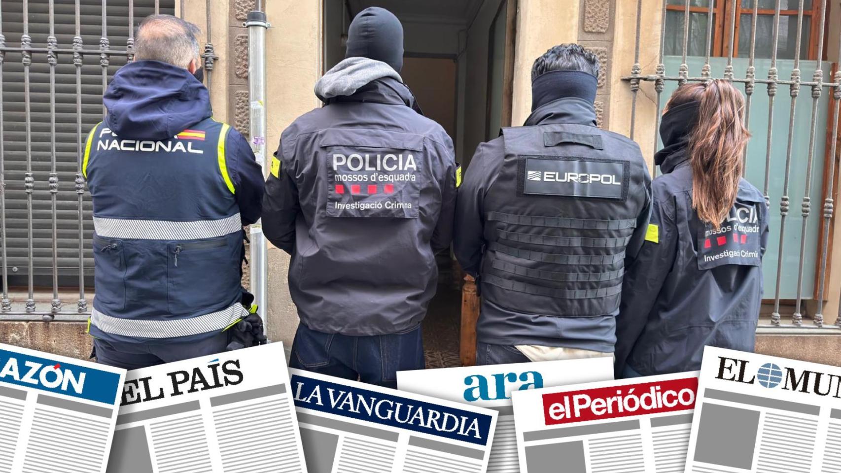 Montaje de primeras planas con el dispositivo policial