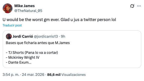 Mike James es defensa a Twitter d'un aficionat del Barça
