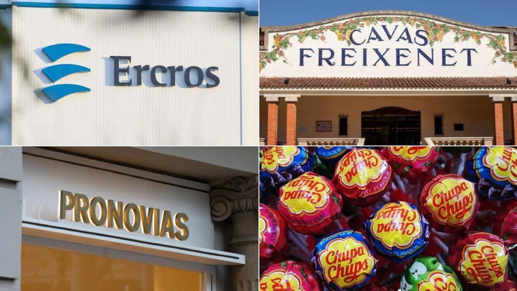 Logos, fachadas o productos de Ercros, Freixenet, Pronovias y Chupa Chups