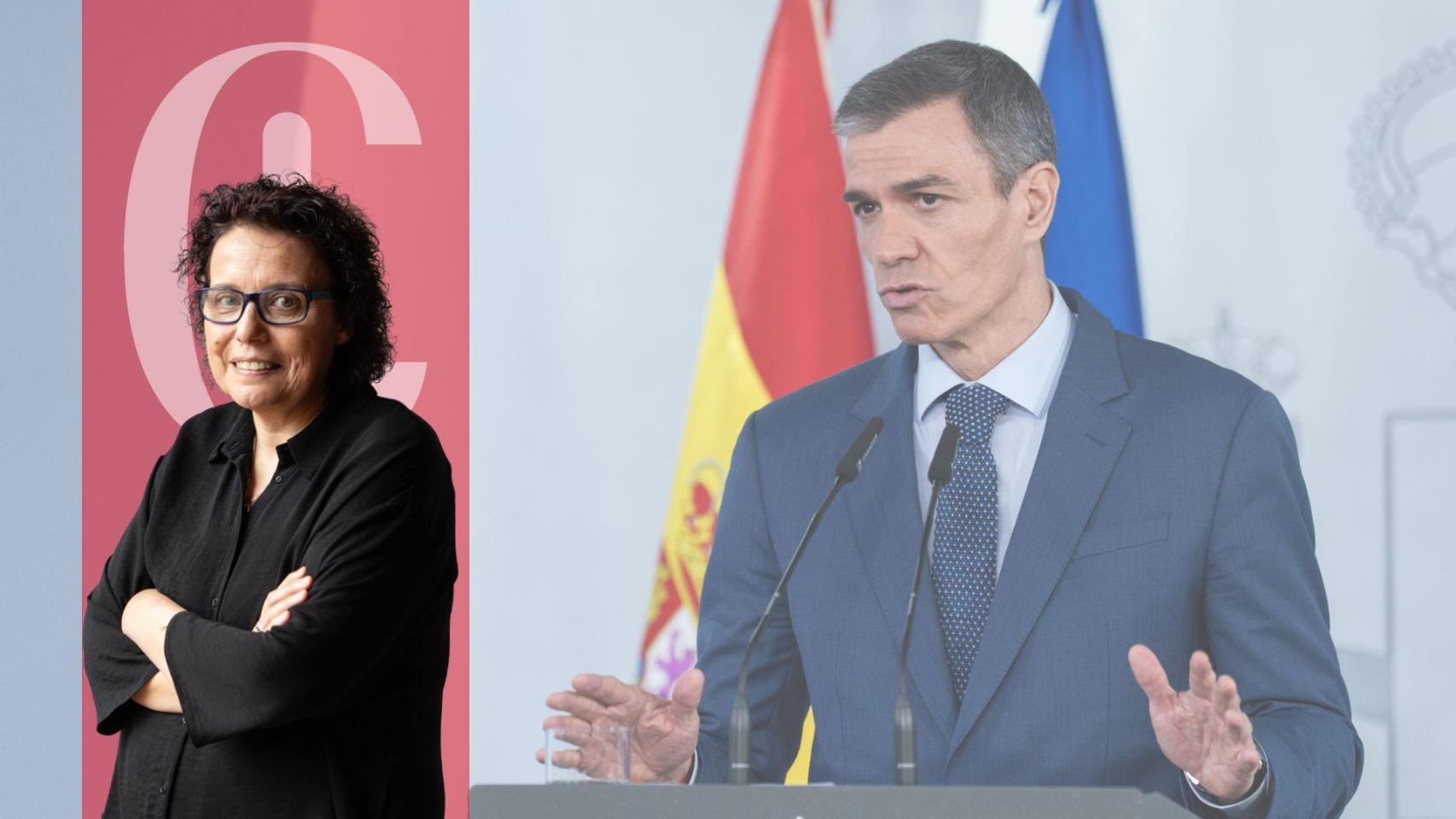 Isabel Fernández Alonso y una imagen del presidente del Gobierno, Pedro Sánchez