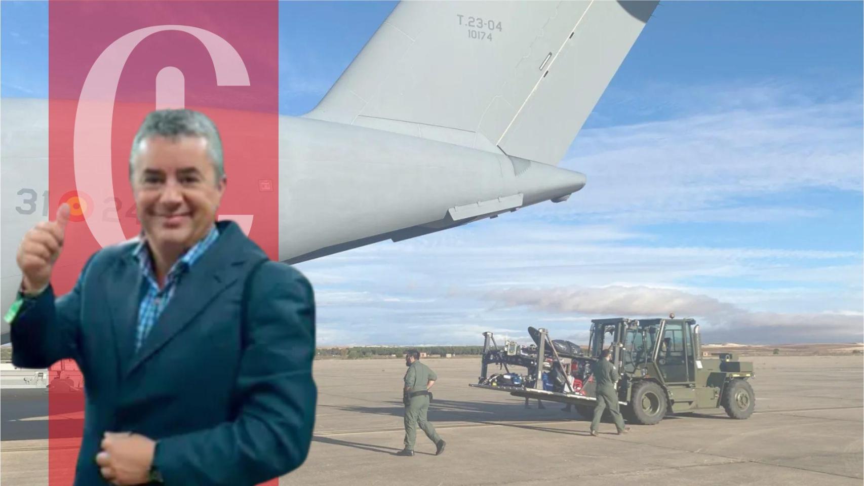 Roger Huguet y una imagen del Ejército