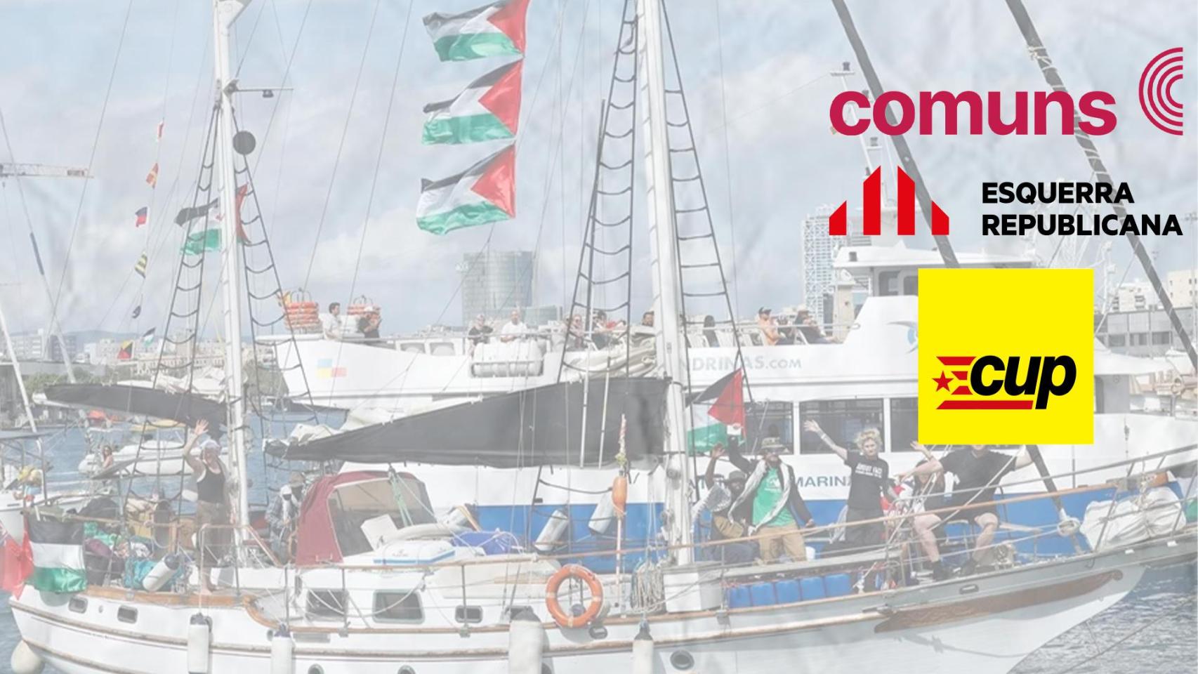 Fotomontaje de la Flotilla de 2025 con los logos de ERC, Comuns y CUP