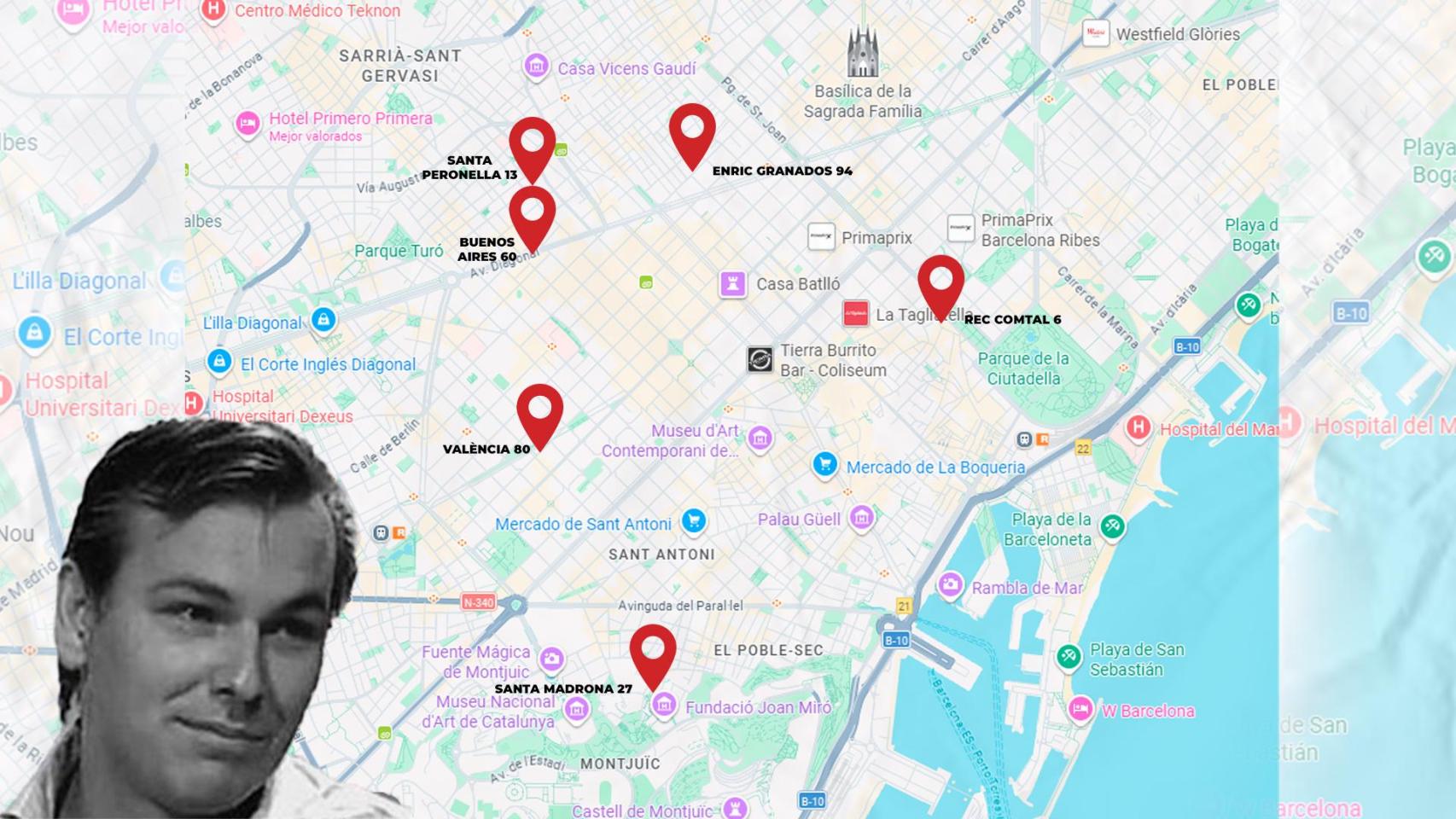 Paul Petermeijer y un mapa de Barcelona con todos los edificios de su propiedad