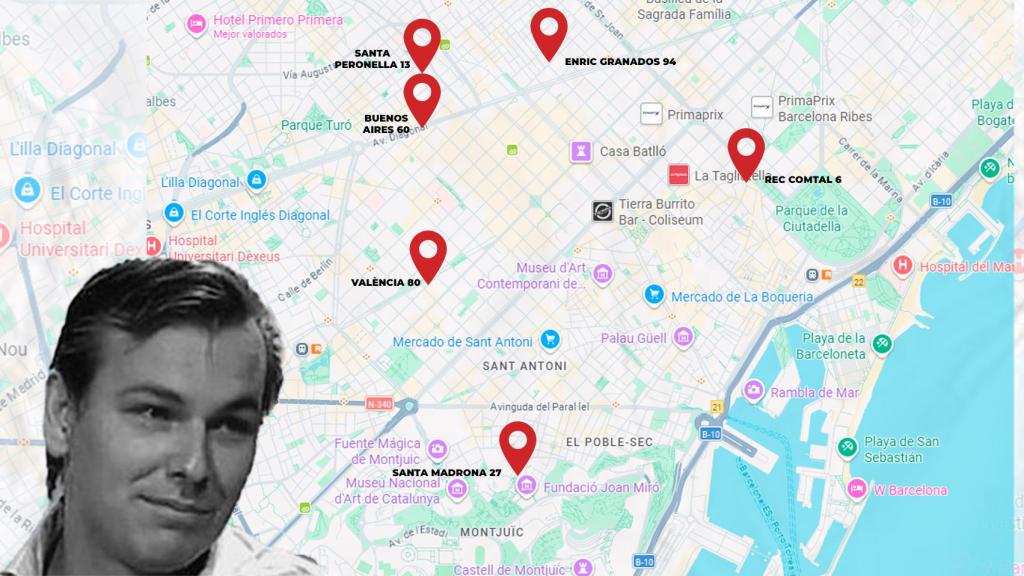 Paul Petermeijer y un mapa de Barcelona con todos los edificios de su propiedad