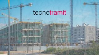 Logo de Tecnotramit con un edificio en construcción