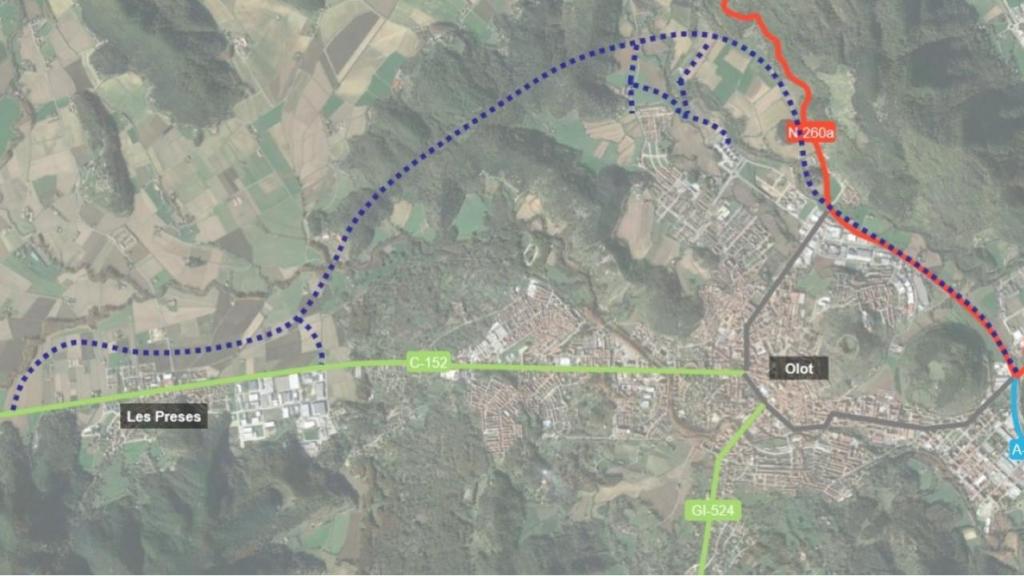 Traçat del nou tram de carretera entre Olot i Les Preses