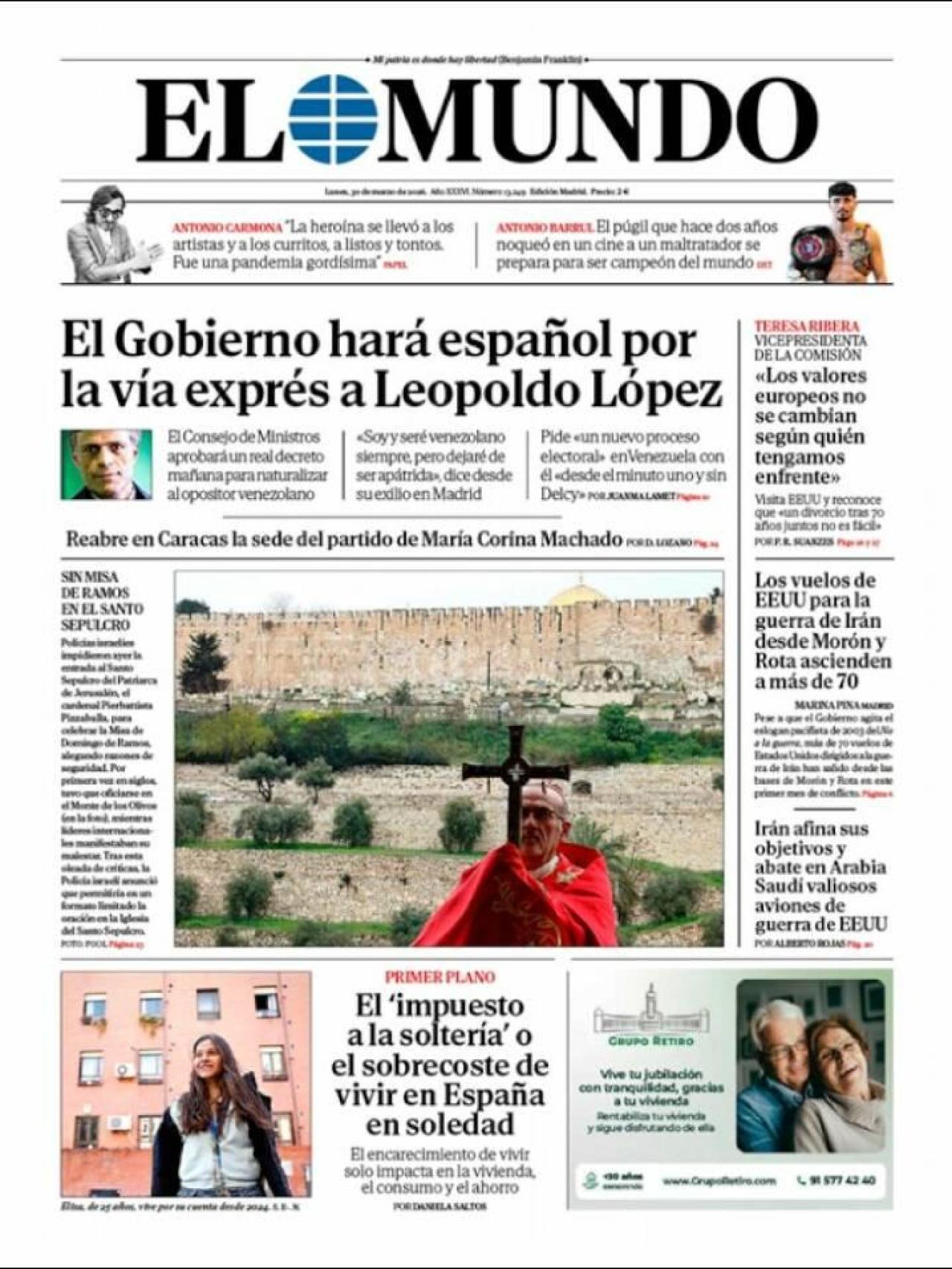 La portada de 'El Mundo' el 30 de març
