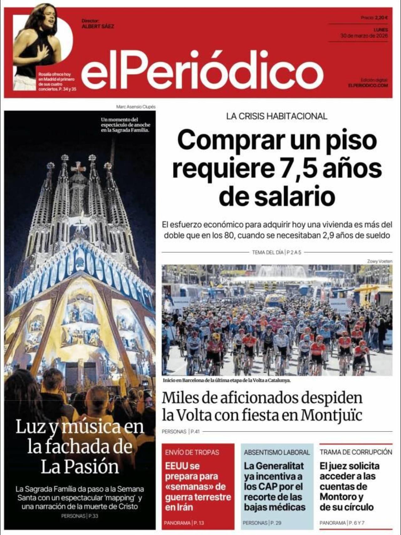La portada de 'El Periódico' el 30 de març