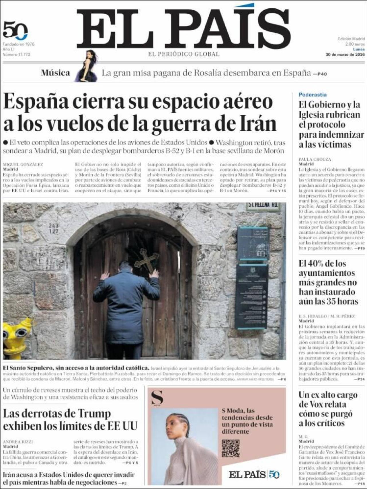 La portada de 'El País' el 30 de març