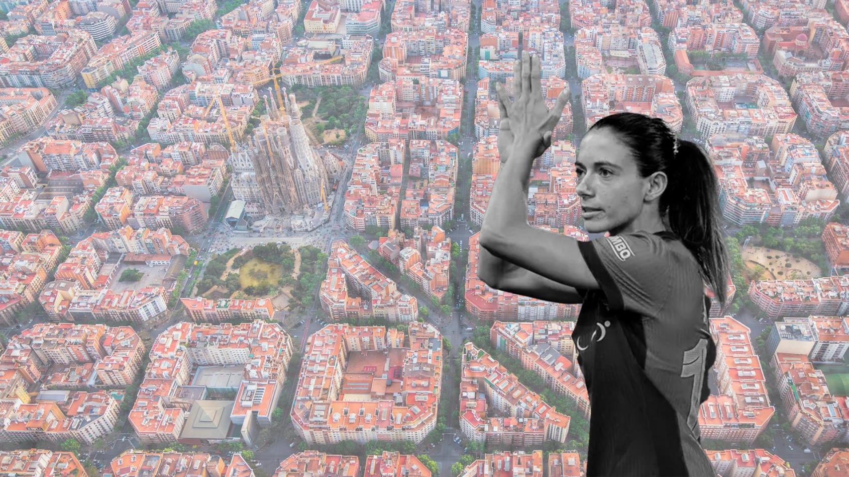 Fotomontaje de Aitana Bonmatí con el Eixample de fondo