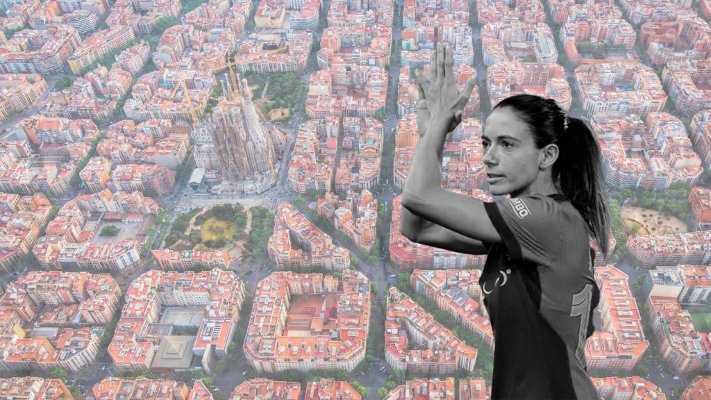 Fotomontaje de Aitana Bonmatí con el Eixample de fondo