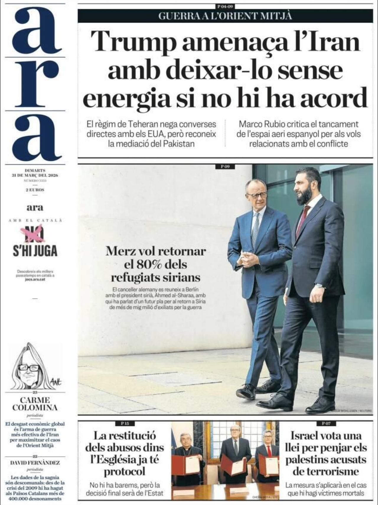 La portada del 'Ara' el 31 de març