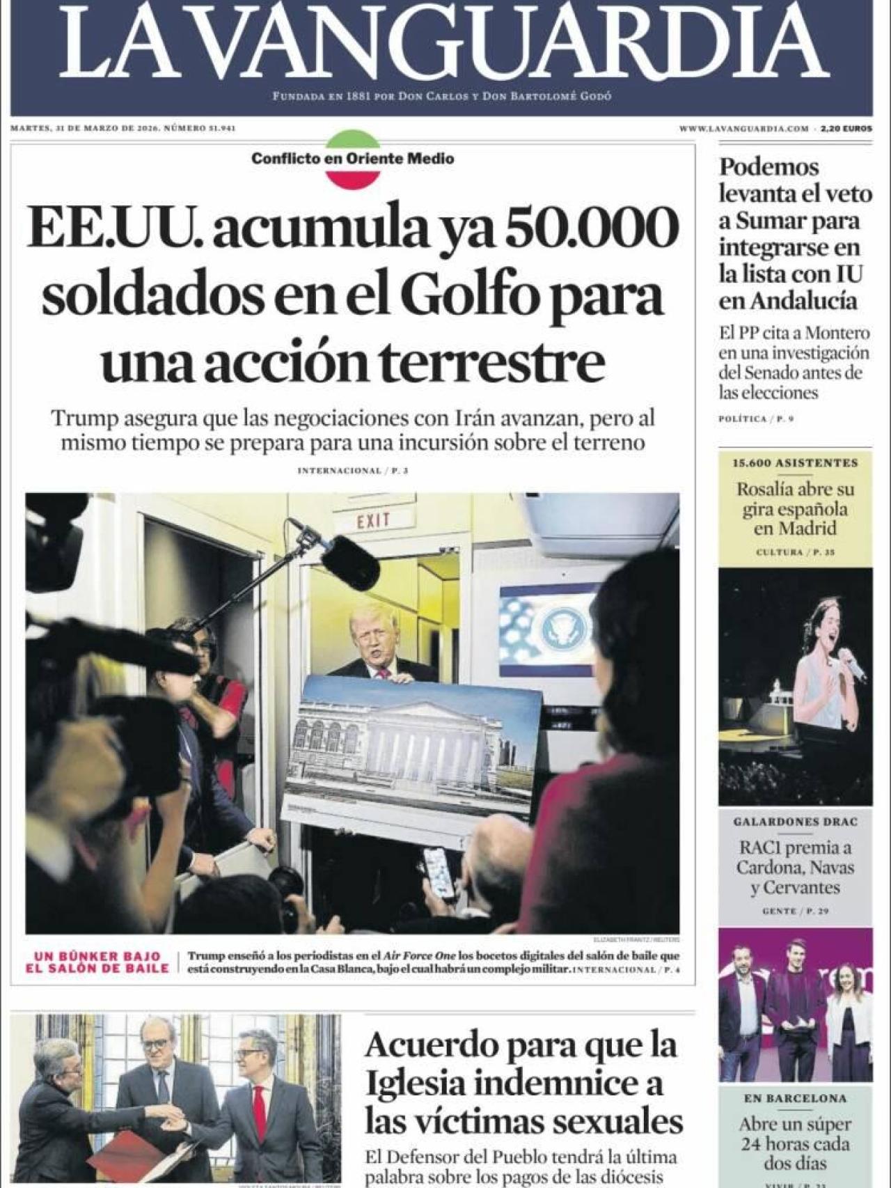 La portada de 'La Vanguardia' el 31 de març