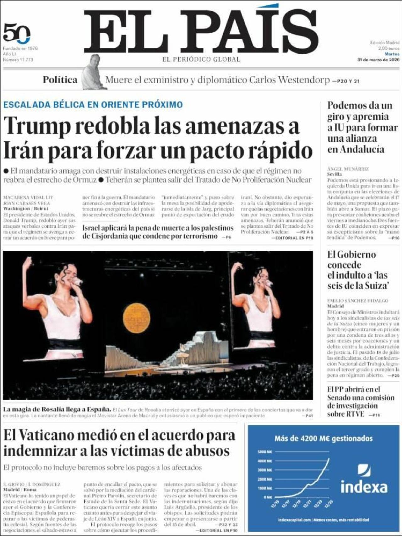 La portada de 'El País' el 31 de març