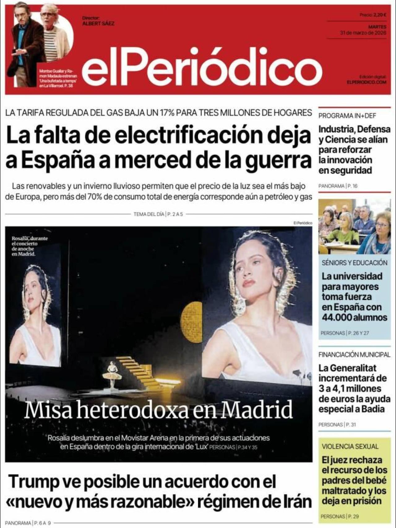 La portada de 'El Periódico' el 31 de març
