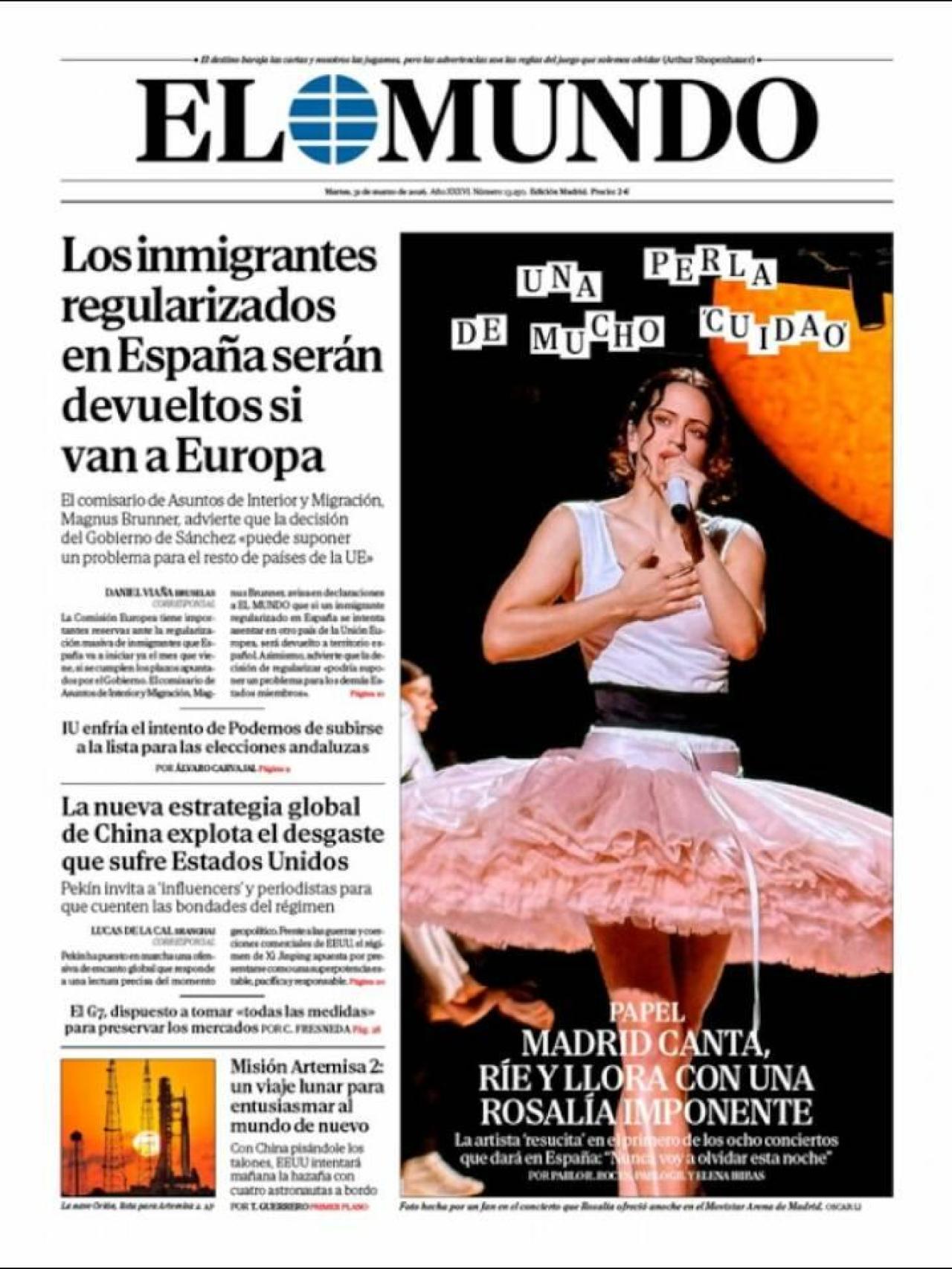 La portada de 'El Mundo' el 31 de març