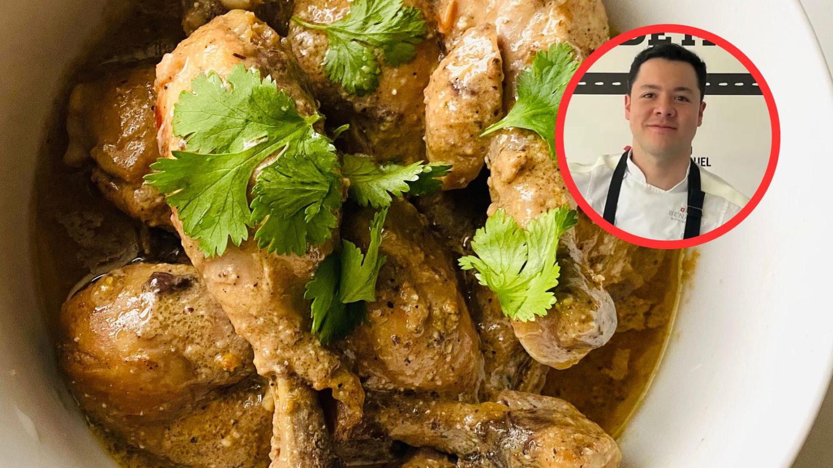 Luis Ojeda y un plato de pollo