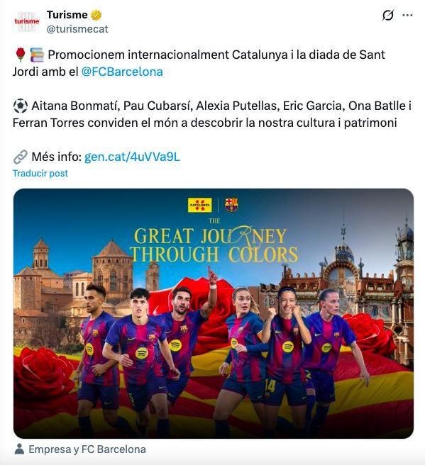 El 'post' de la Generalitat patrocinant Sant Jordi en una campanya amb el Barça