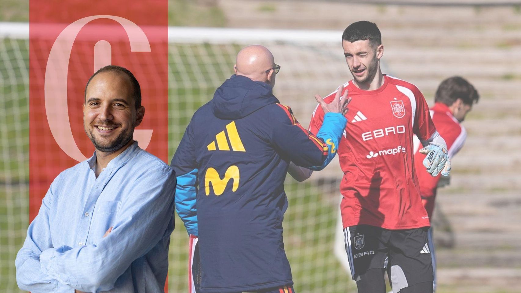 El seleccionador de España, Luis de la Fuente, saluda al portero Joan Garcia