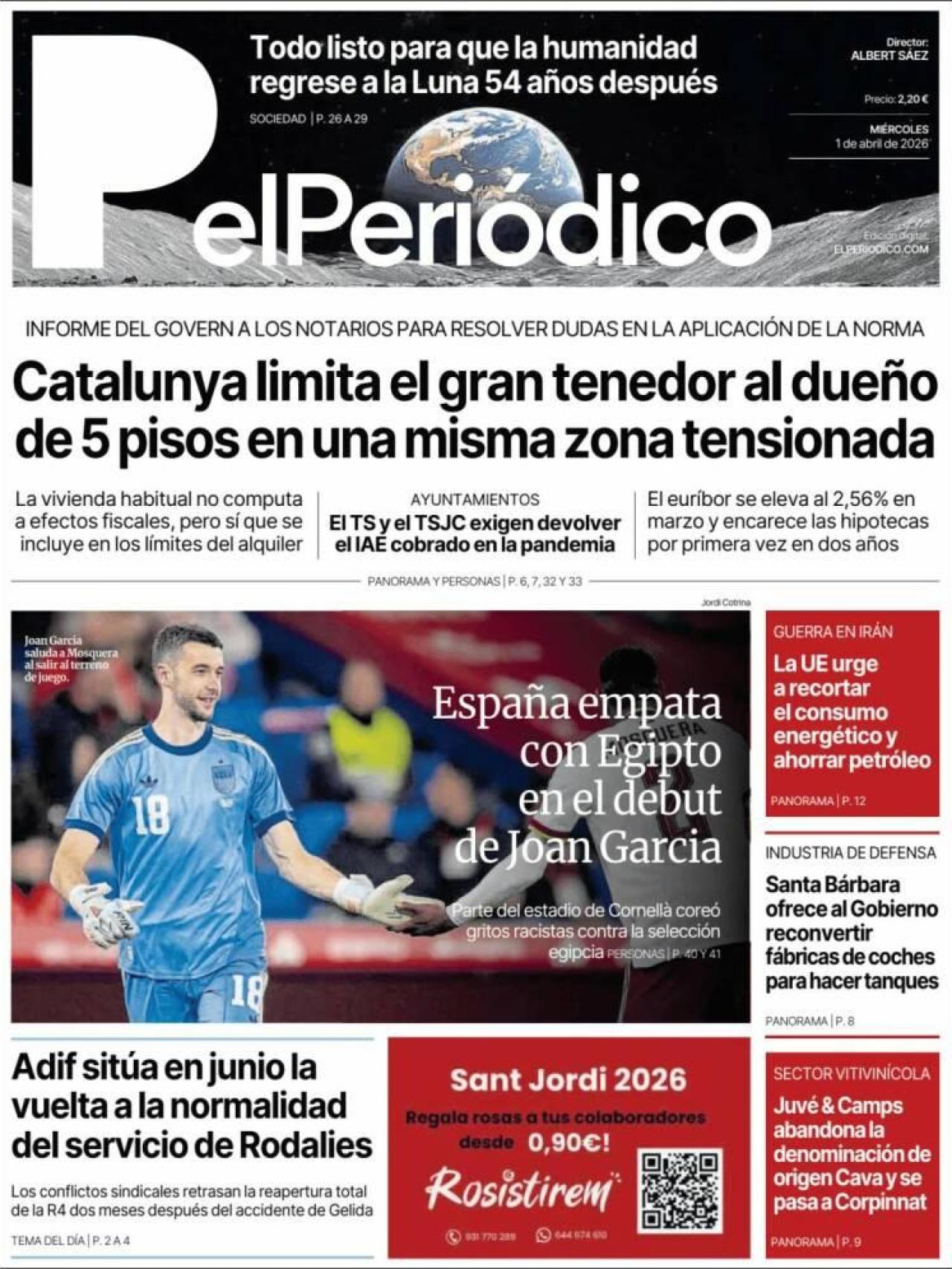 La portada d'‘El Periódico’ l'1 d'abril