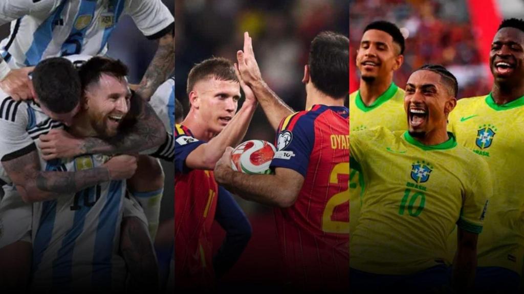 Un montaje con imágenes de las selecciones de Argentina, España y Brasil