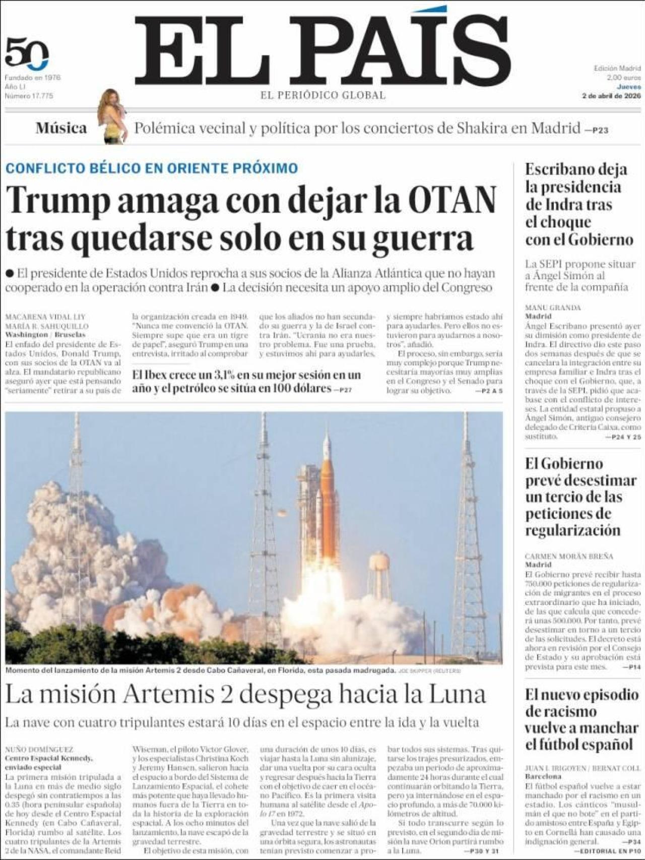 La portada de 'El País' el 2 d'abril