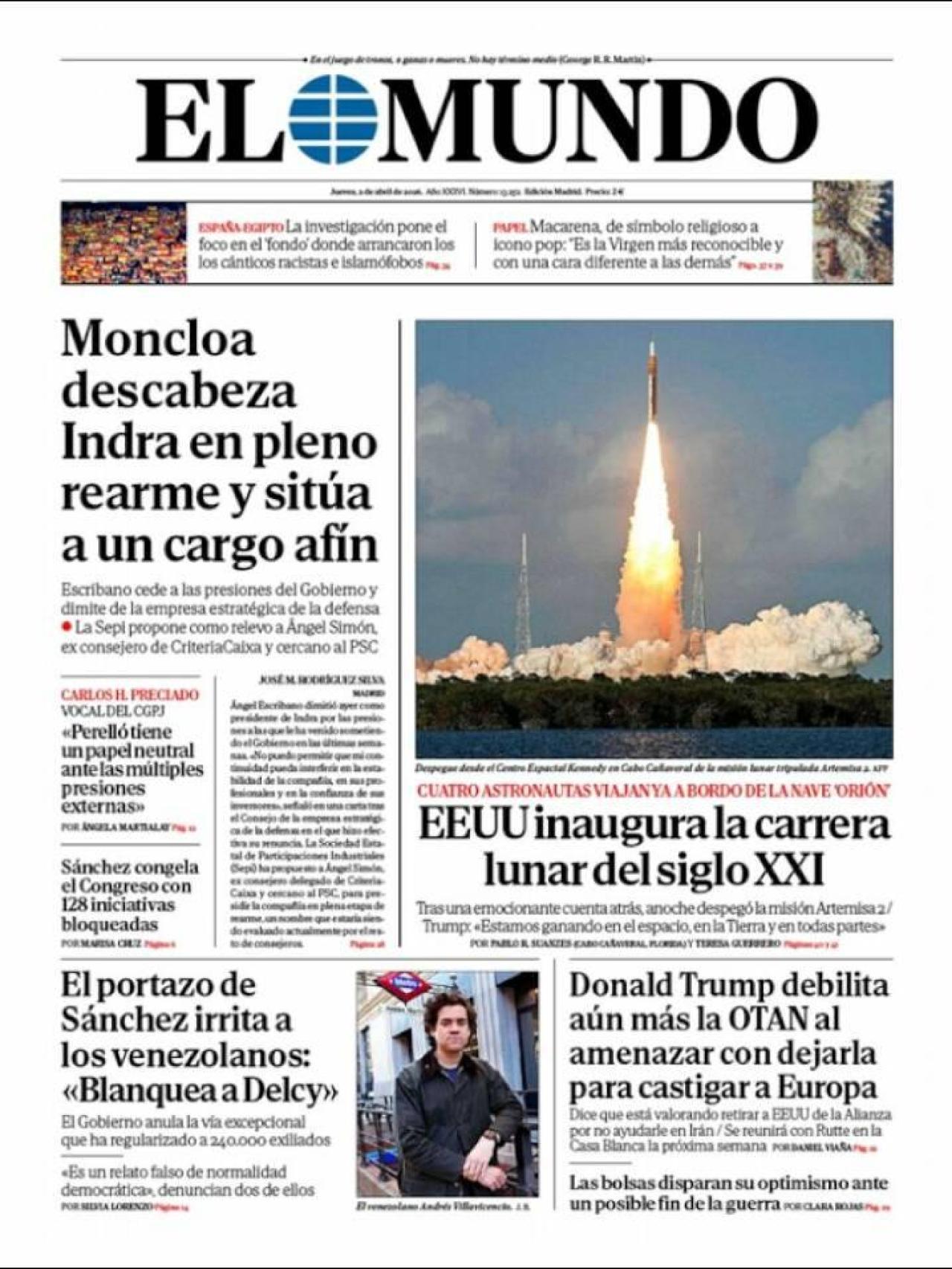 La portada de 'El Mundo' el 2 d'abril