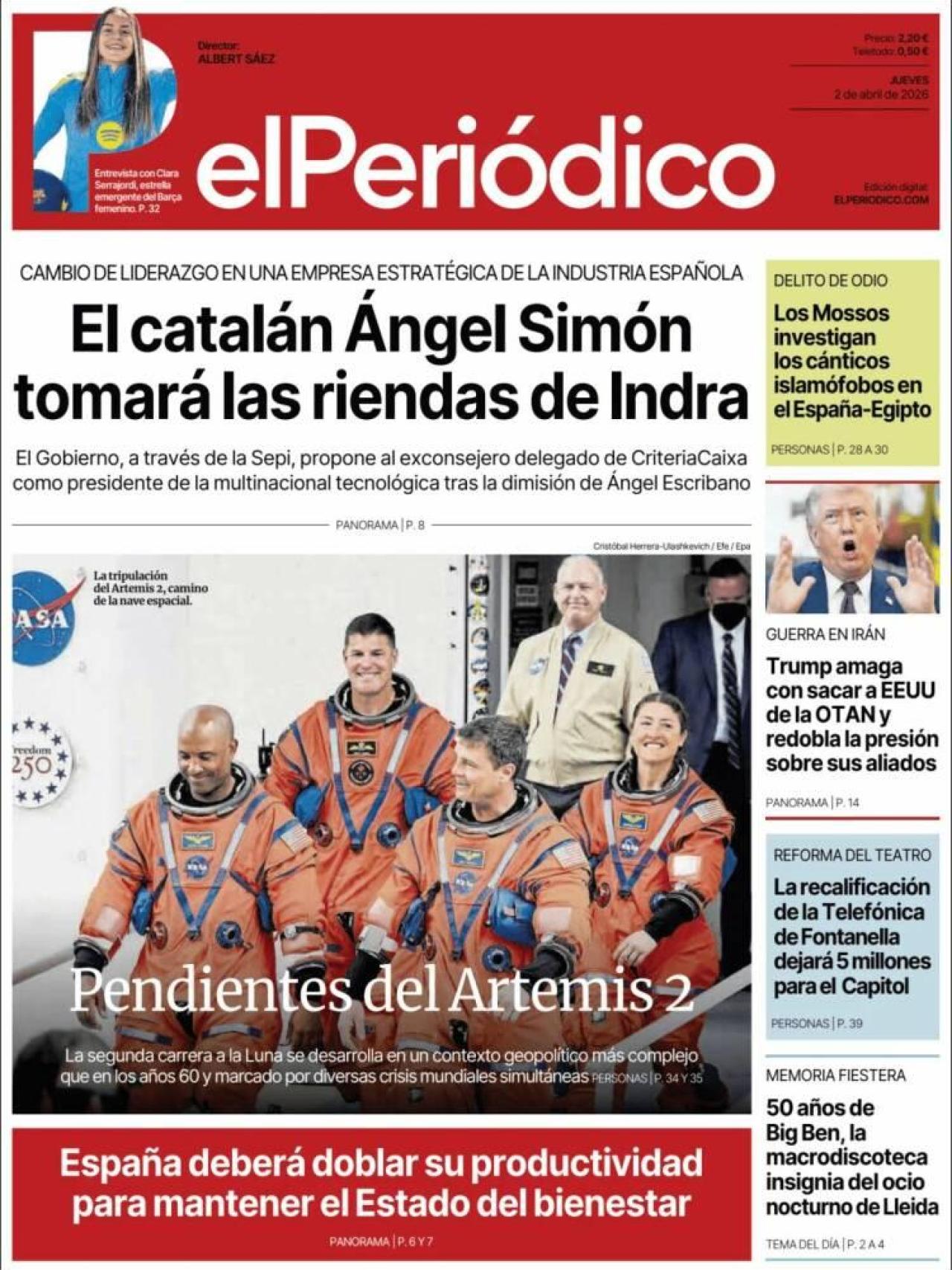 La portada de 'El Periódico' el 2 d'abril