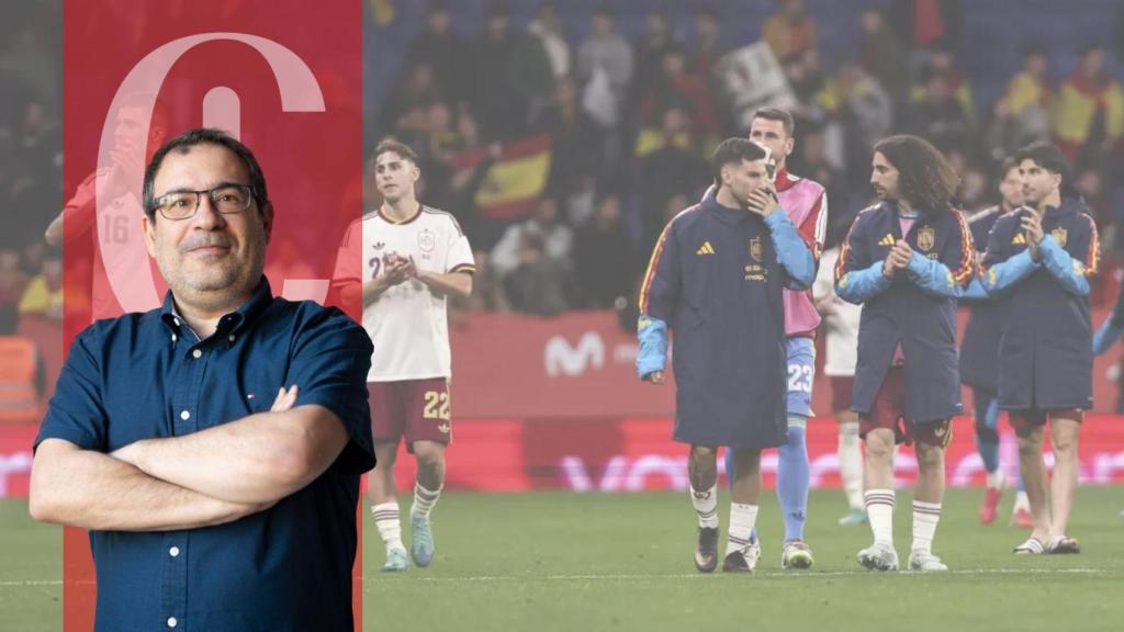 Alejandro Tercero, director adjunto de Crónica Global, y una imagen del España-Marruecos