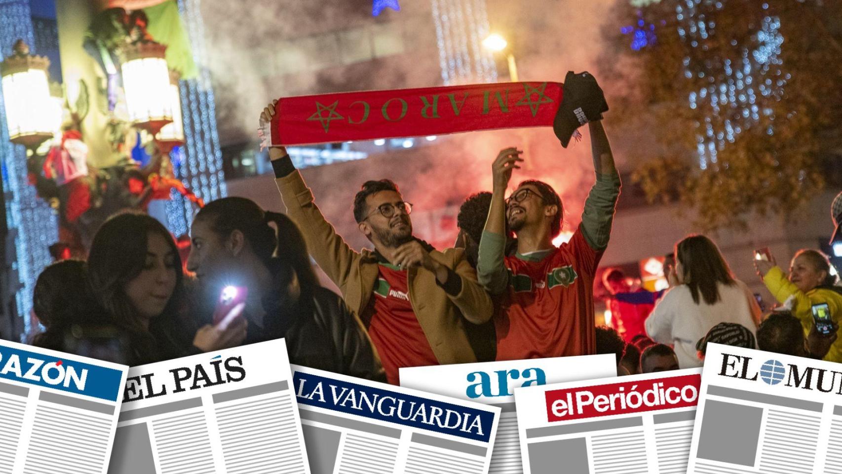 Aficionados marroquíes celebran un triunfo contra España