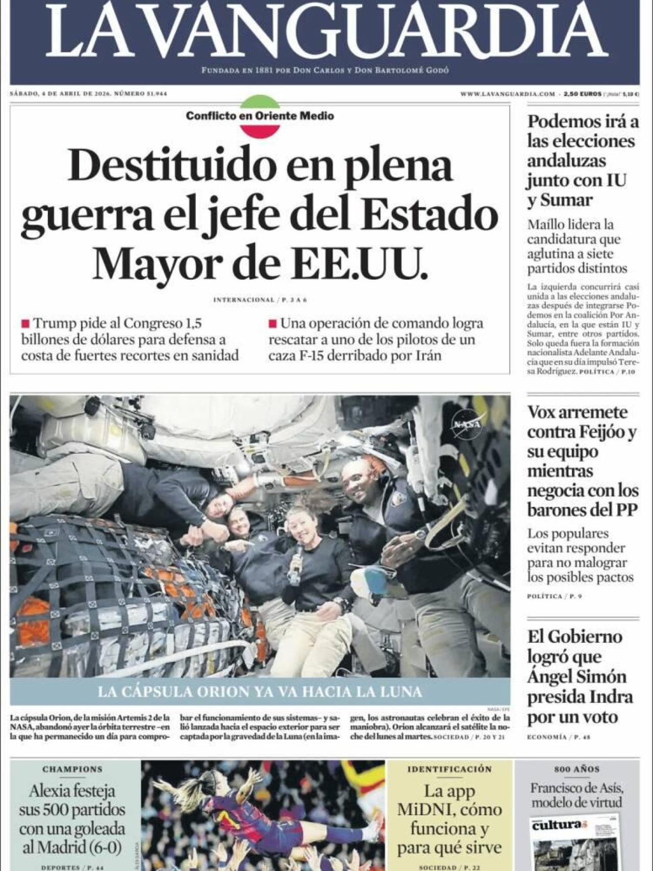 La portada de 'La Vanguardia' el 4 d'abril